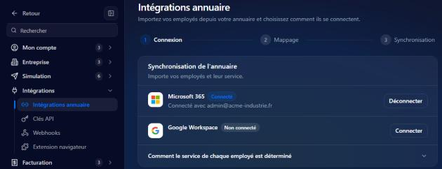Carte Synchronisation de l'annuaire