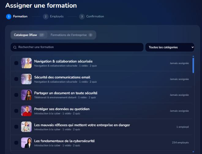 Assistant Assigner une formation, étape Formation