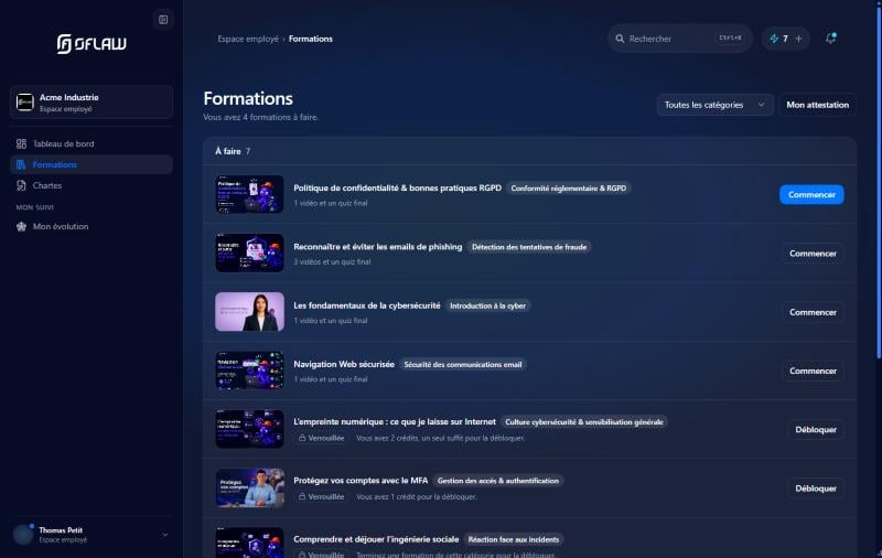 Page Formations de l'espace employé
