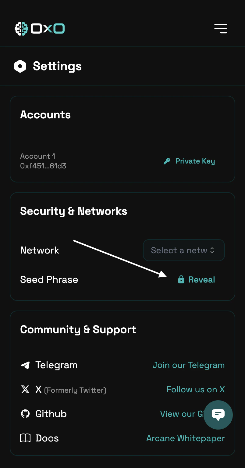 Reveal Seed Phrase Example