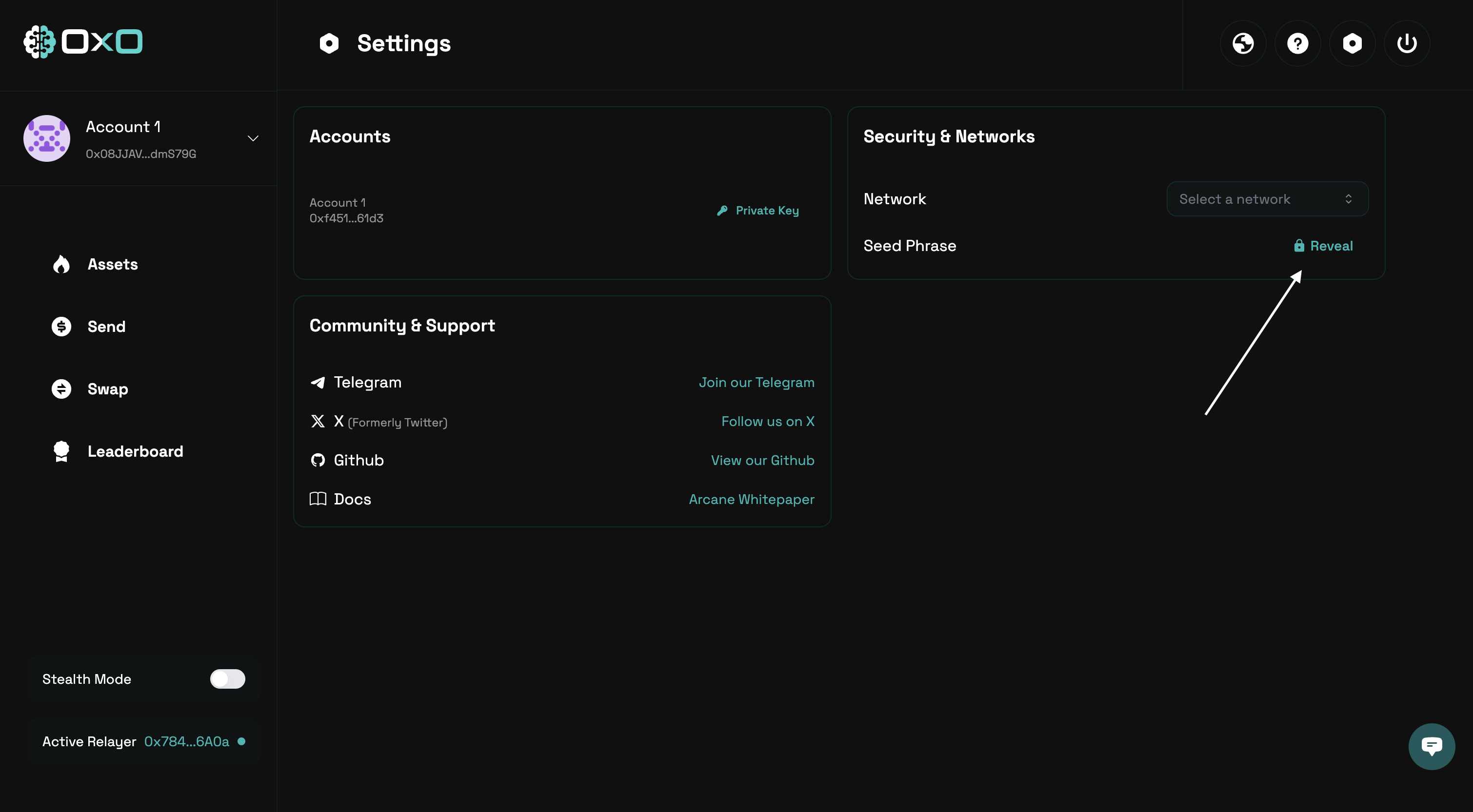 Reveal Seed Phrase Example