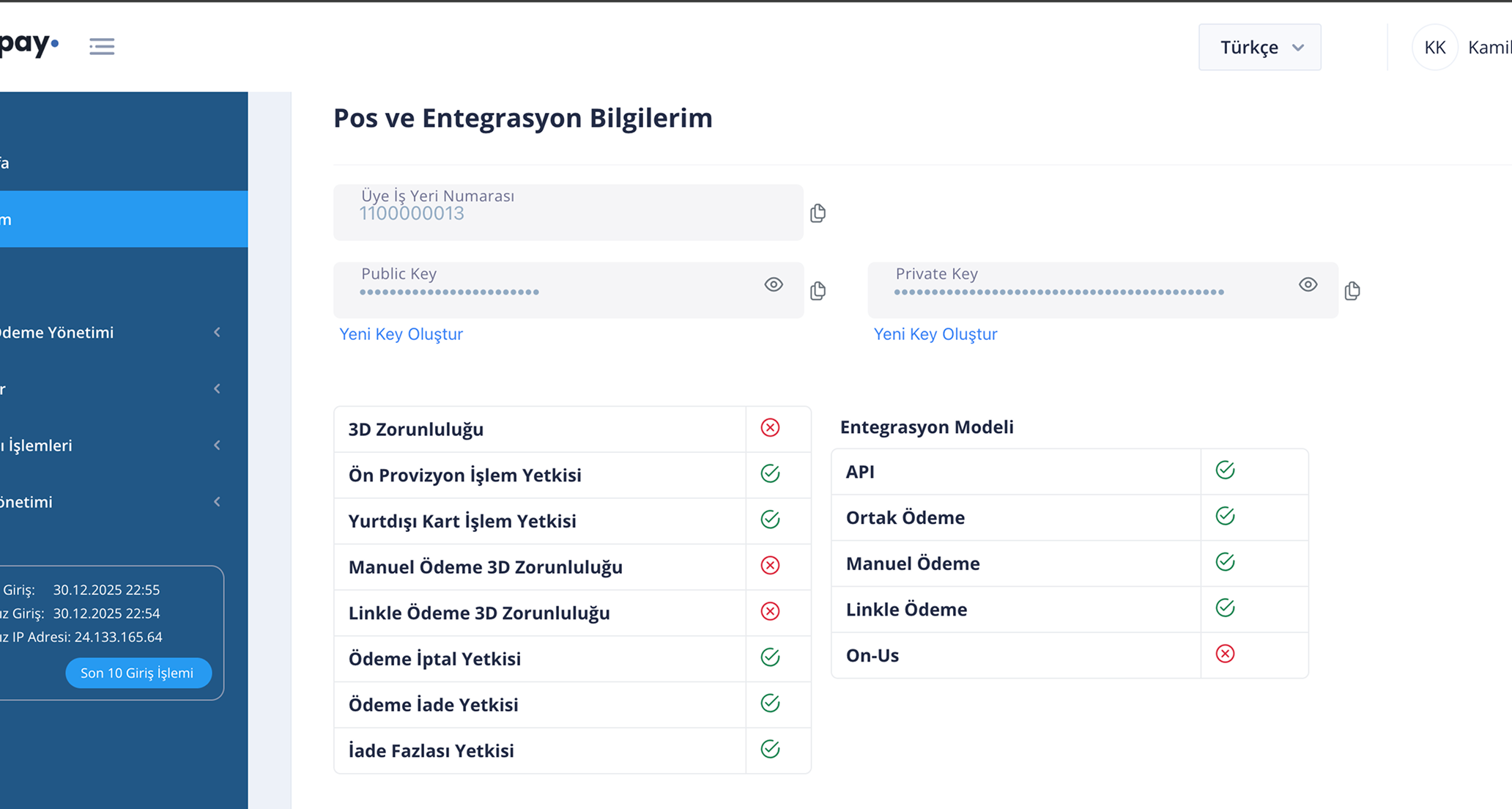 Sandbox API Anahtarları