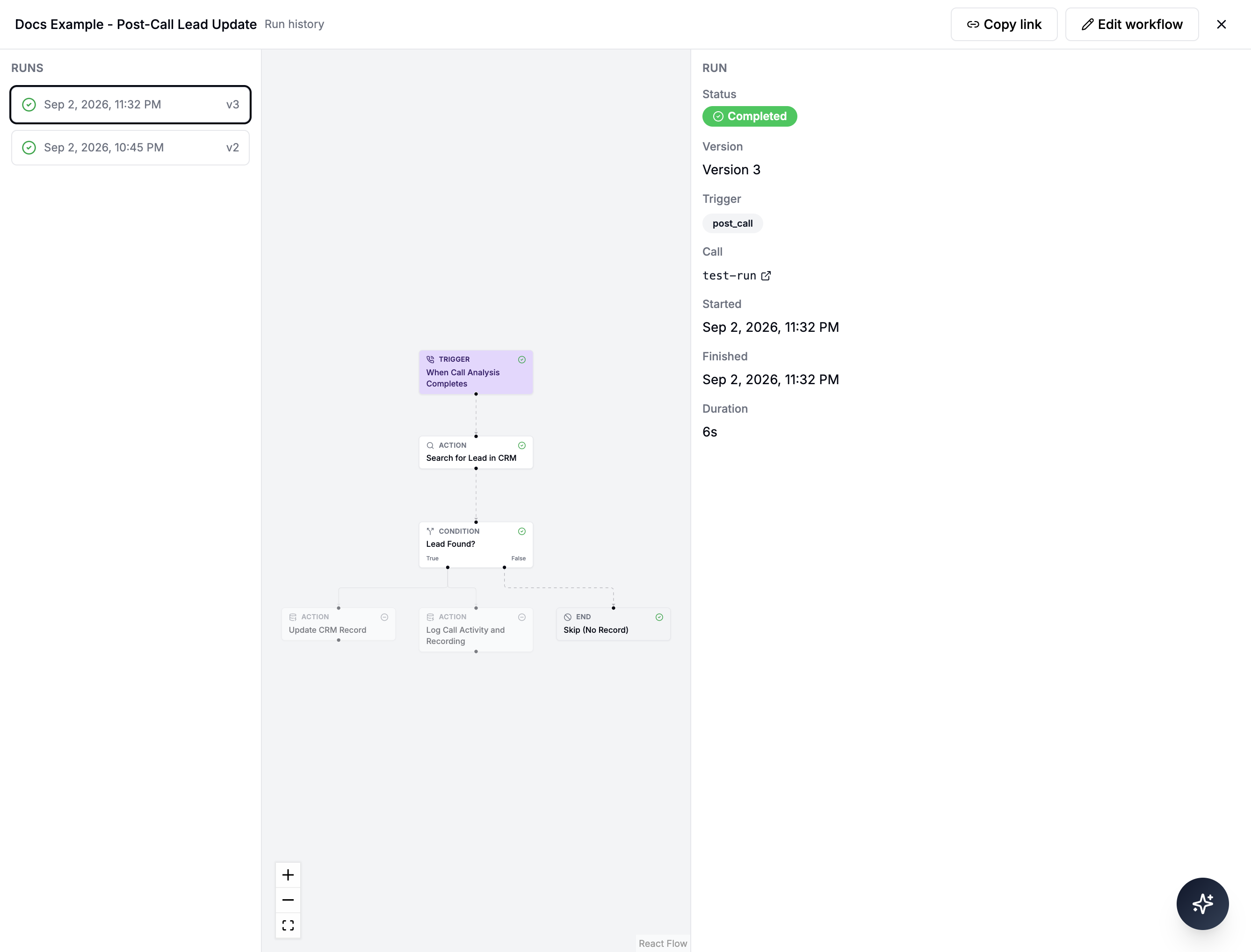 Workflow Run History overview