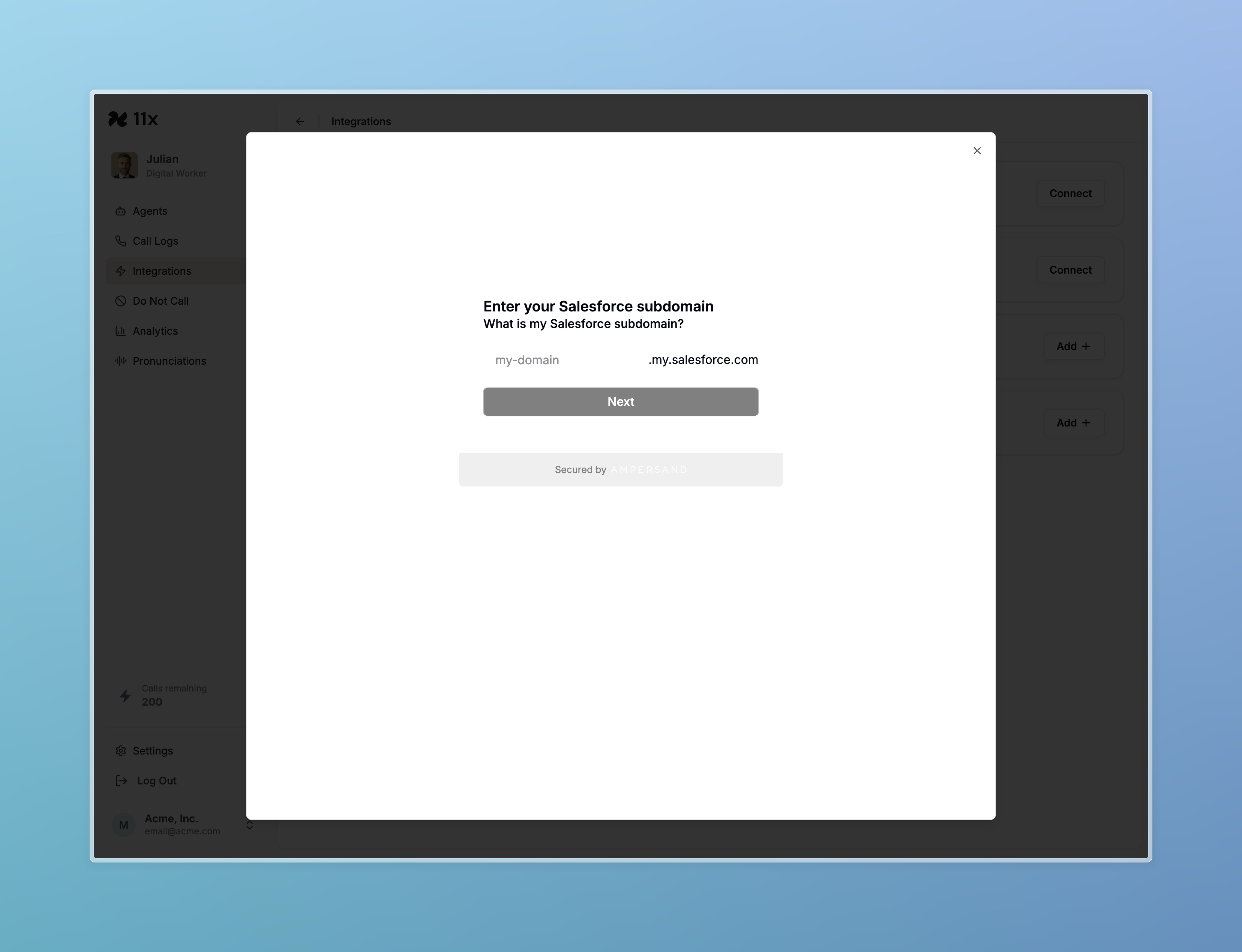 Salesforce subdomain prompt