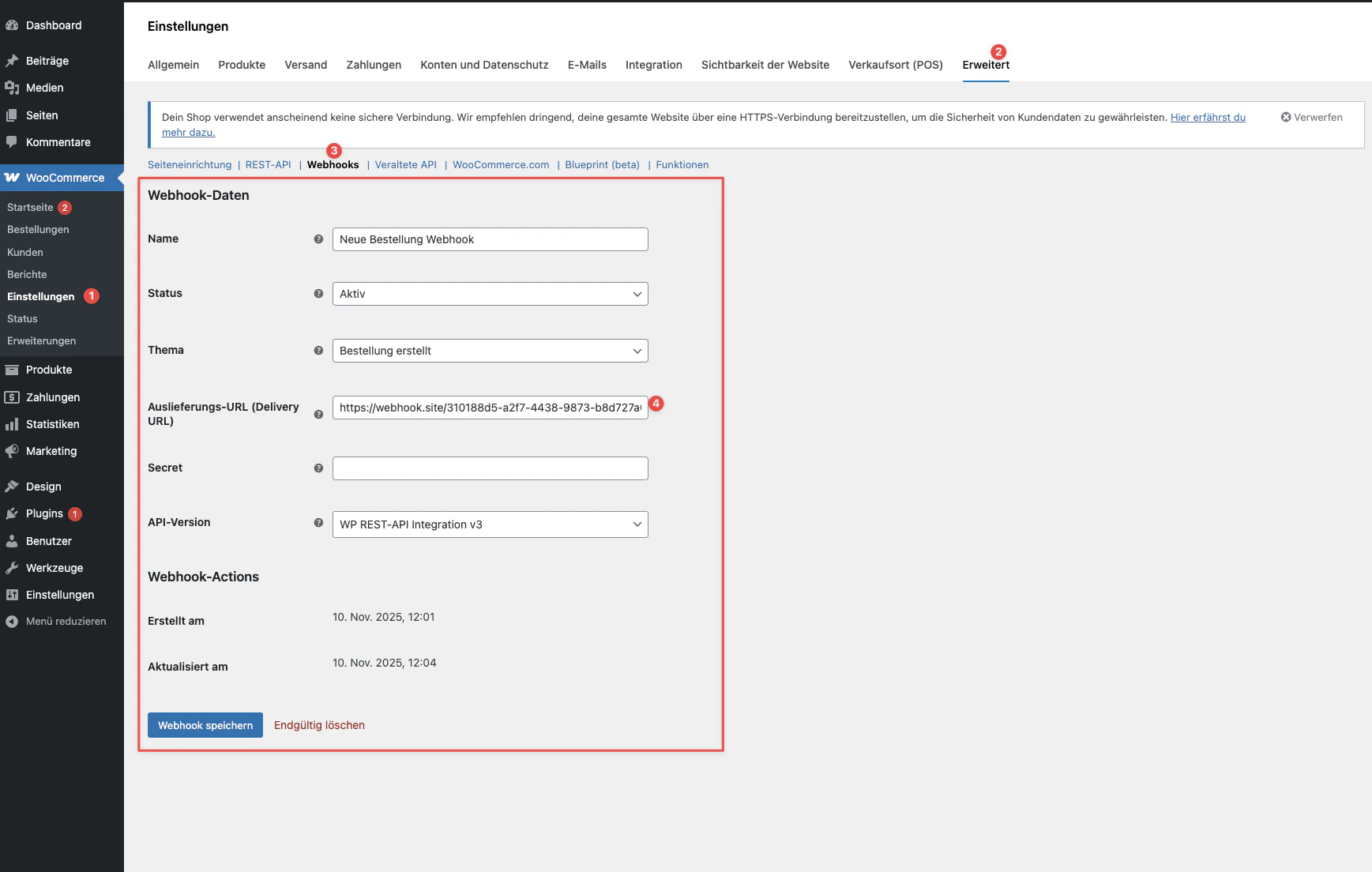Webhook-Einrichtung in WooCommerce