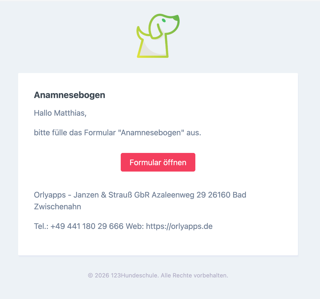 E-Mail mit Formularlink an den Kunden
