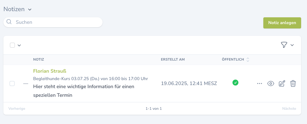 Letzte Notiz in Termin-Erinnerung