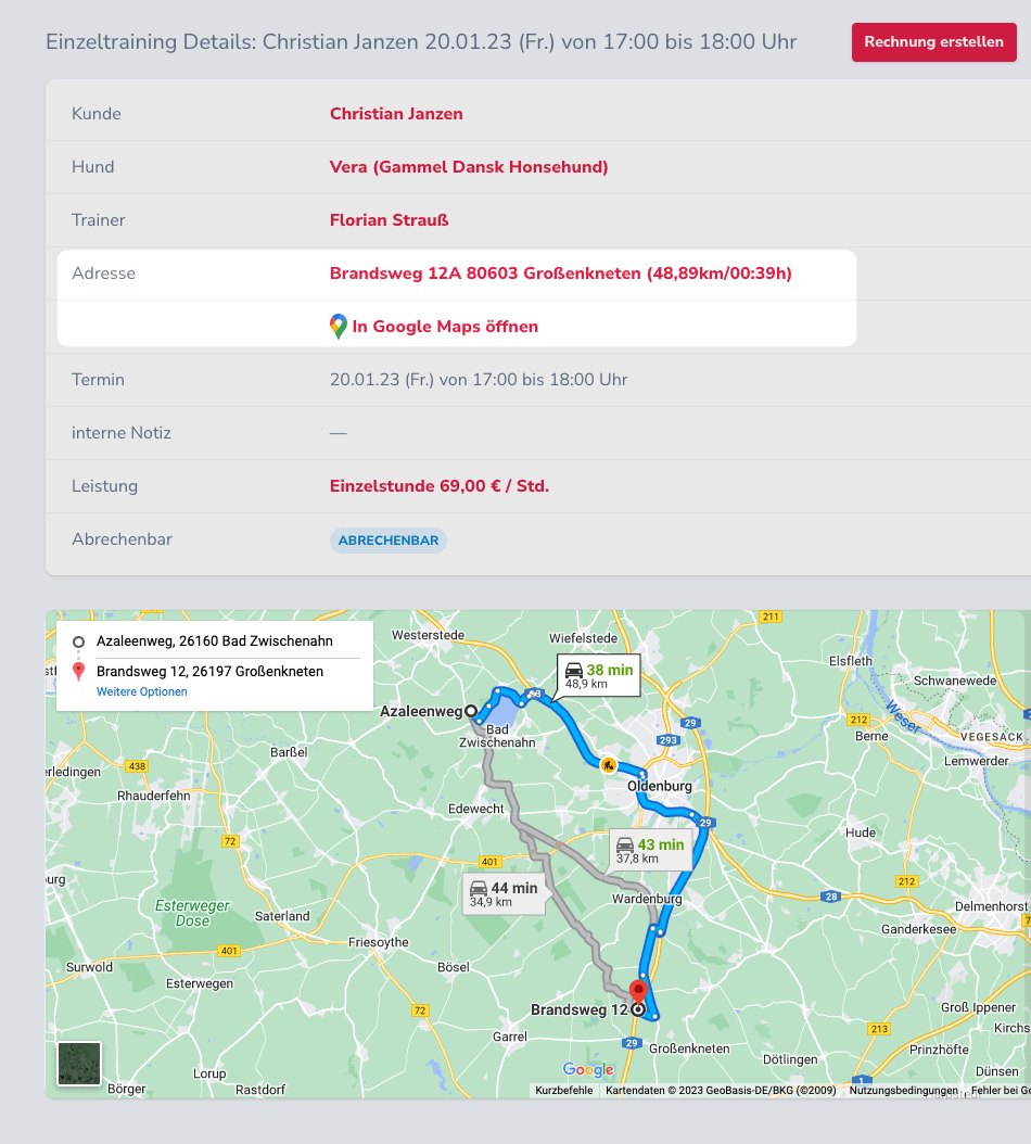 Fahrtkostenberechnung