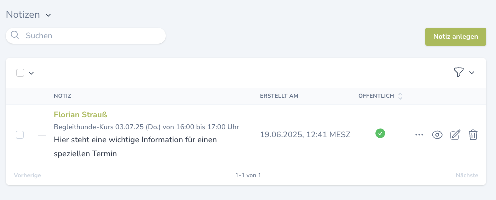 Letzte Notiz in Termin-Erinnerung