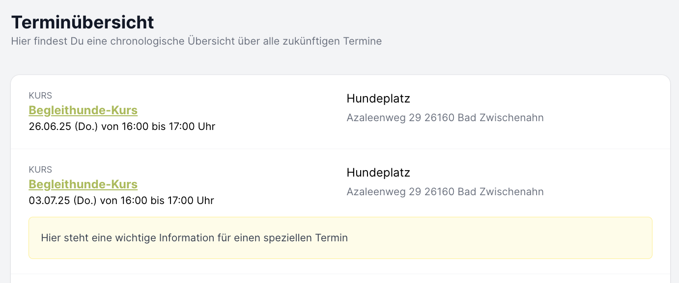 Notizen für Veranstaltungstermine