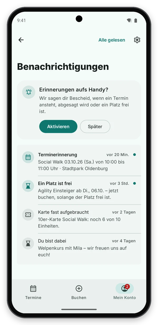 Android: Benachrichtigungen mit Terminerinnerung und freiem Platz