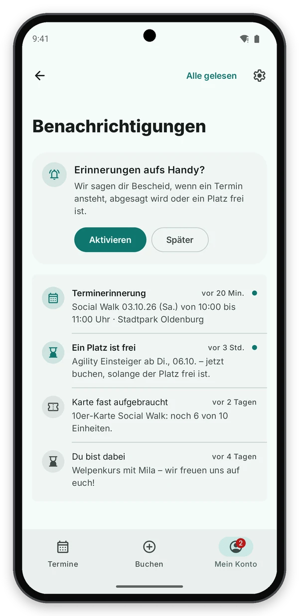 Android: Benachrichtigungen mit Terminerinnerung und freiem Platz