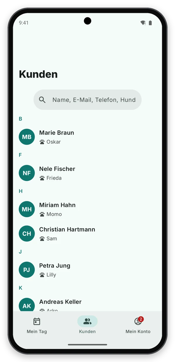 Android: Kundenliste mit Suche