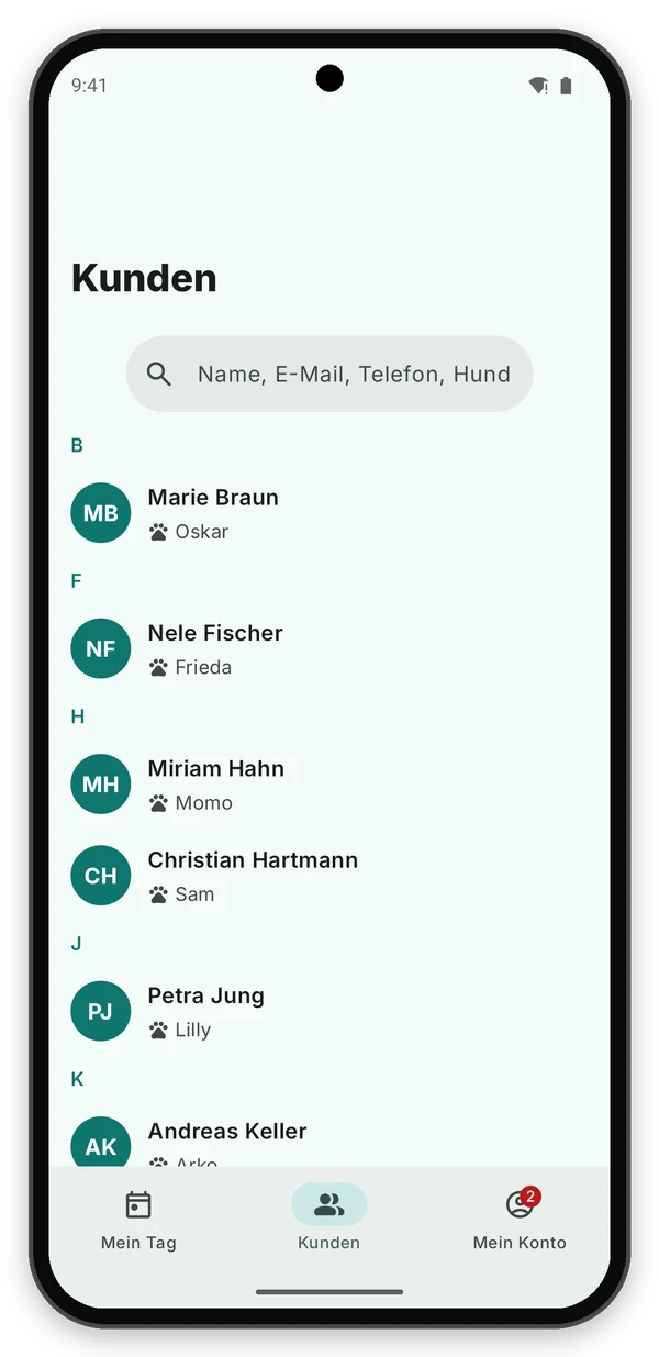Android: Kundenliste mit Suche