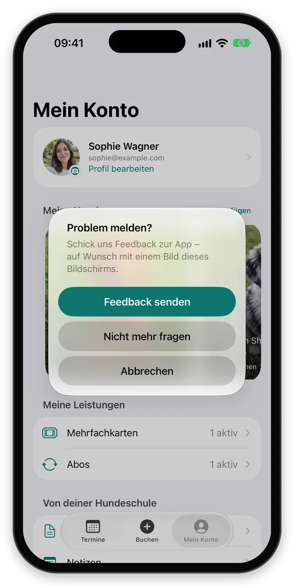 Dialog Problem melden nach dem Schütteln des Geräts