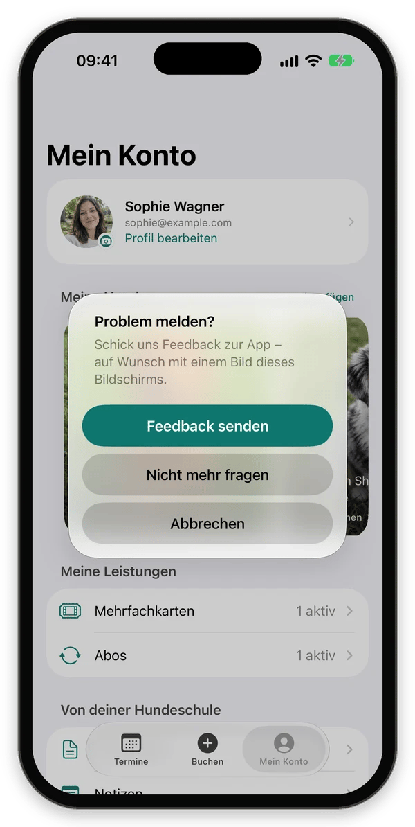 Dialog Problem melden nach dem Schütteln des Geräts