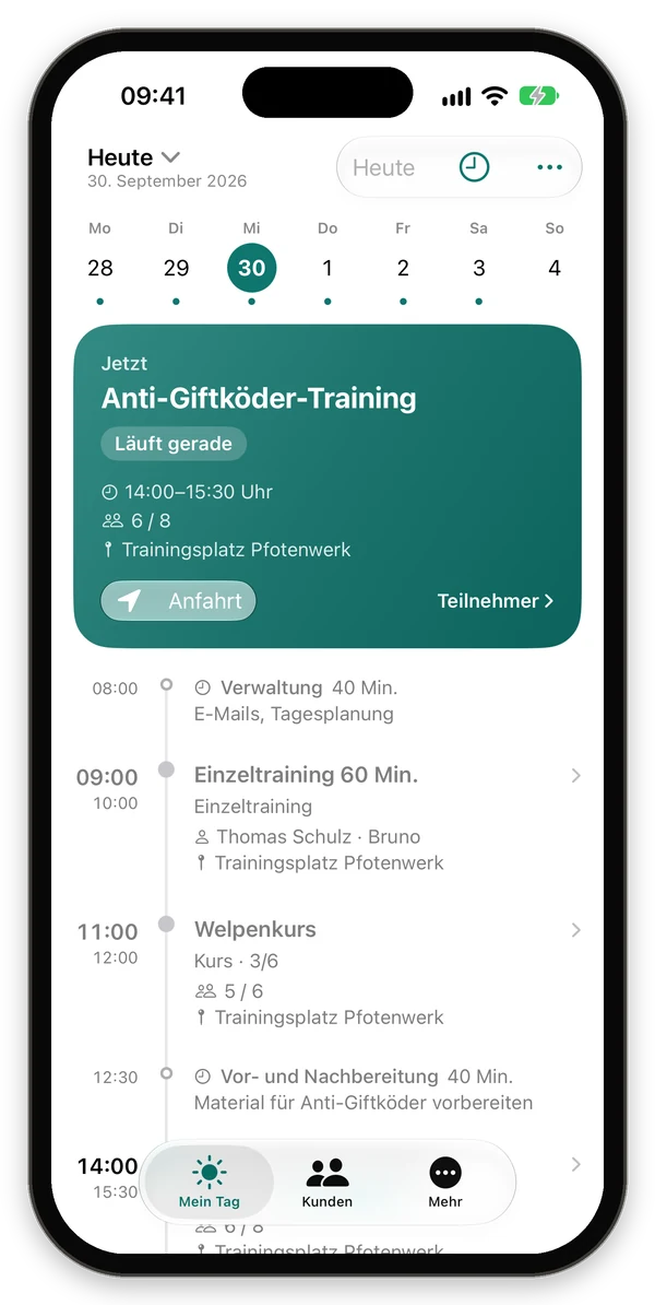Mein Tag für Trainer:innen mit der Zeitleiste des Tages