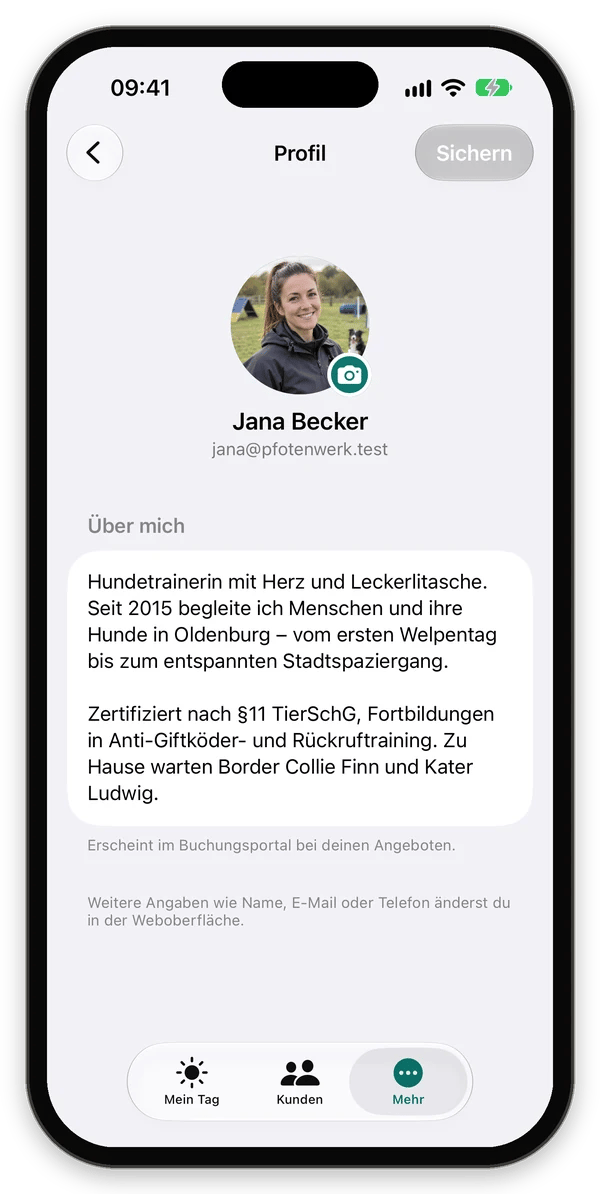 Profil von Jana Becker mit Foto und Über-mich-Text