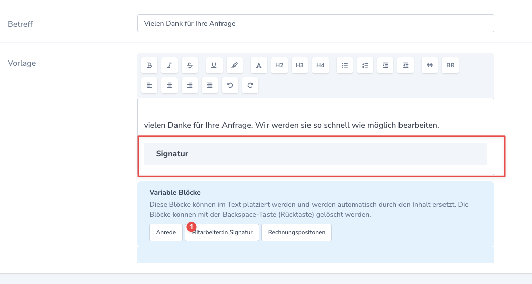 Mitarbeiter Signatur