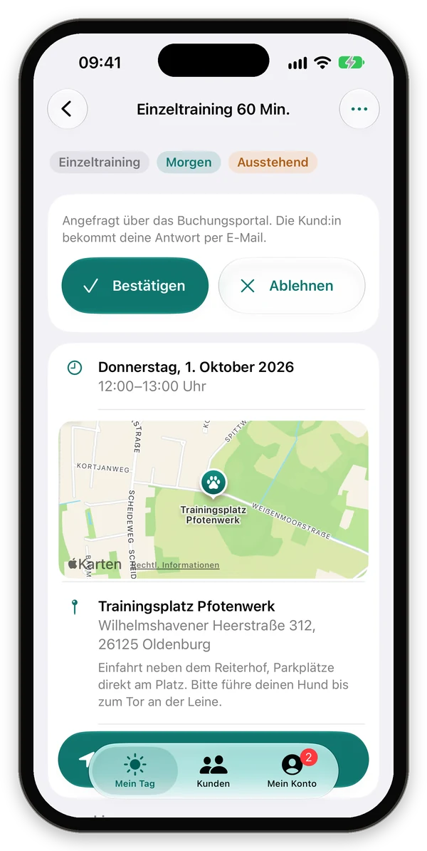 Angefragtes Einzeltraining mit Bestätigen und Ablehnen