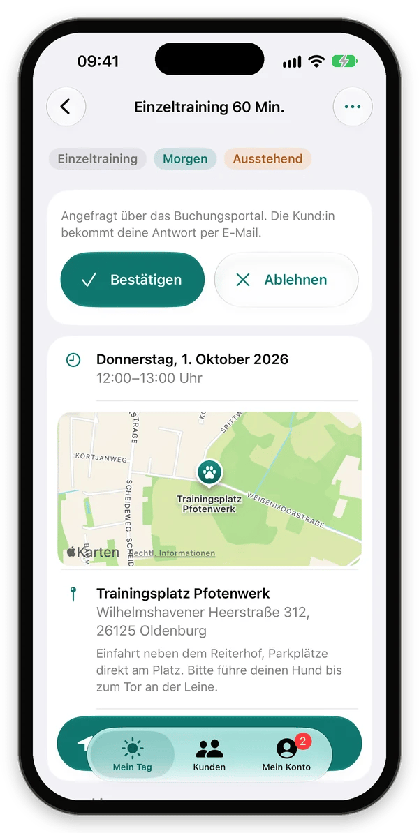Angefragtes Einzeltraining mit Bestätigen und Ablehnen