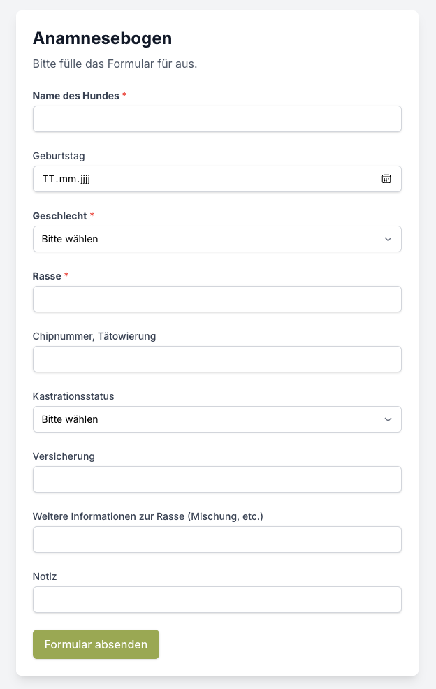 Formular aus Kundensicht – einfaches Ausfüllen ohne Login