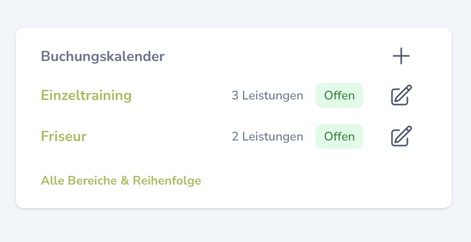 Karte Buchungskalender mit mehreren Bereichen
