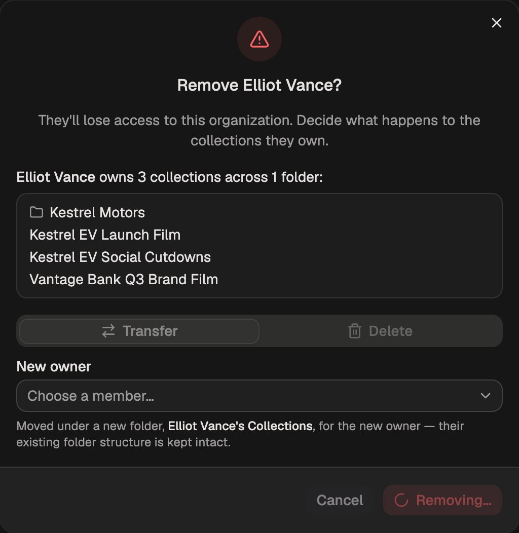 The dialog mid-removal, with every control locked and the confirm button reading 'Removing'.