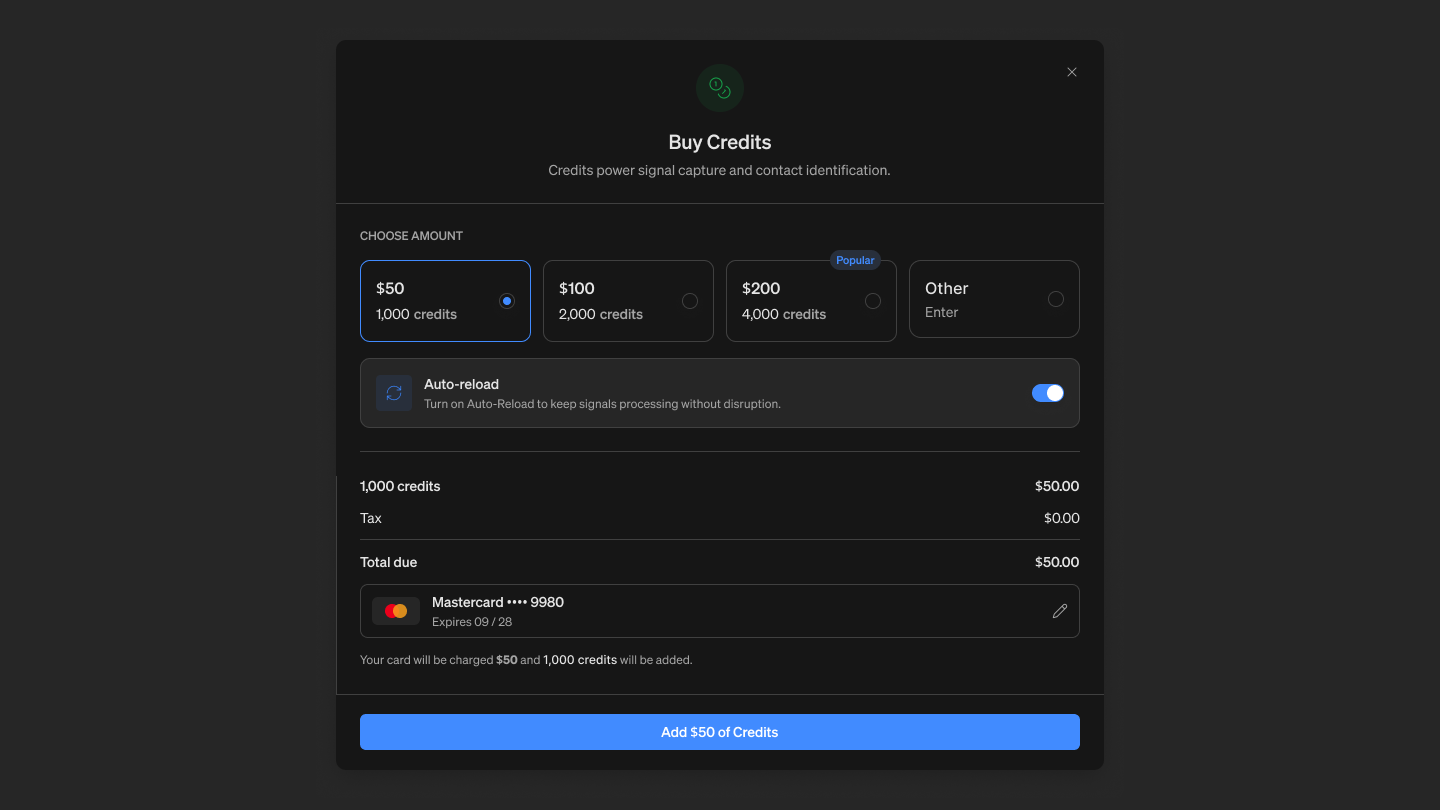 The Buy Credits Dialog