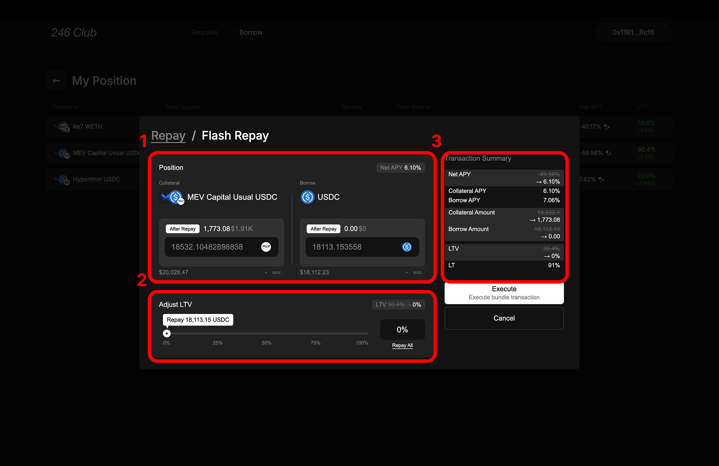 Flash Repay Modal