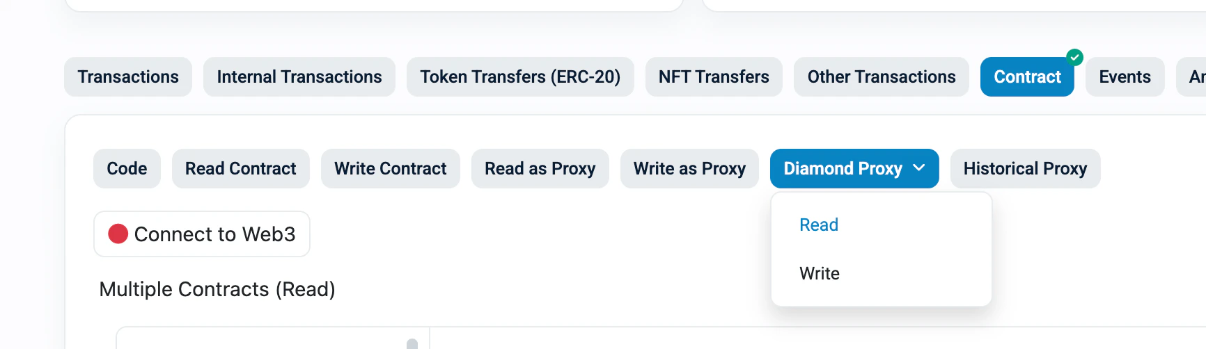 Diamond Proxy dropdown with Read and Write options