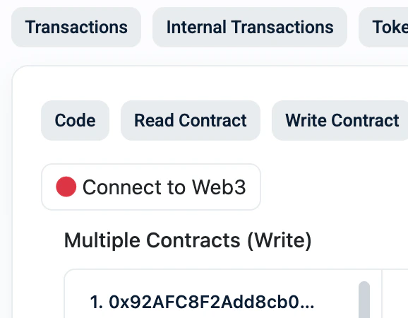 Connect to Web3 button on Write Contract