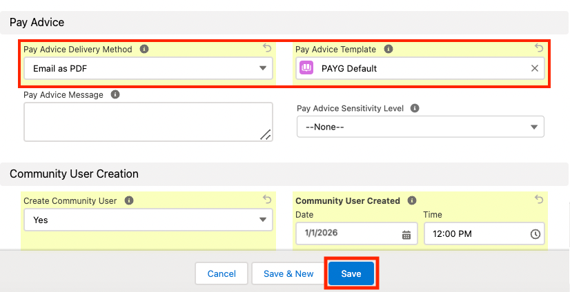 Screenshot from QRG Create a Payee record