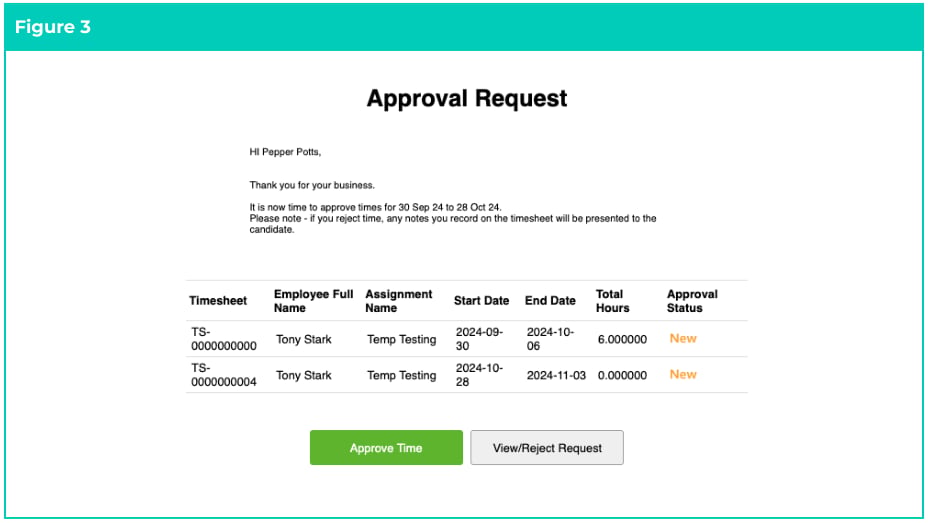 Screenshot from Timesheet Email Approvals (Utilities) - Administrator Guide