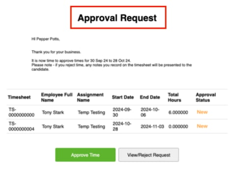 Screenshot from Timesheet Email Approvals (Utilities) - Administrator Guide