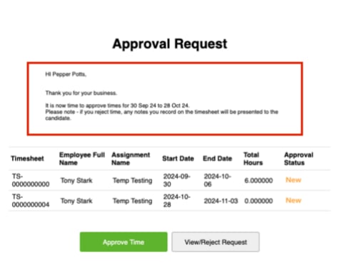 Screenshot from Timesheet Email Approvals (Utilities) - Administrator Guide