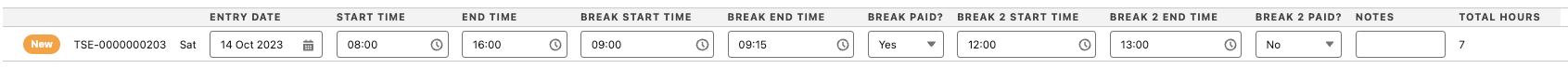 Timesheet Entry with first two breaks captured