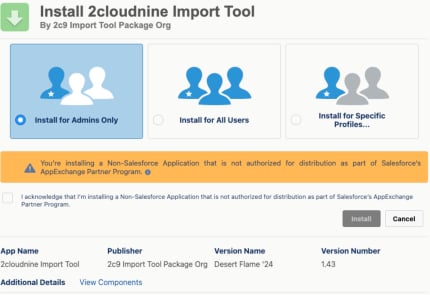 Screenshot from 2cloudnine Integrated Import Tool - Configuration and Implementation Guide