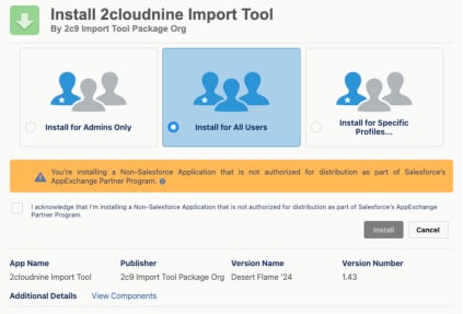 Screenshot from 2cloudnine Integrated Import Tool - Configuration and Implementation Guide