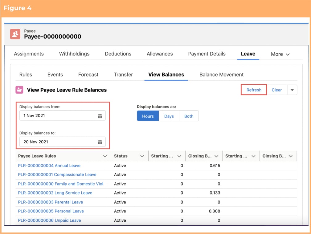 Screenshot from QRG View Leave Balances