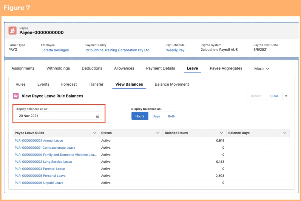 Screenshot from QRG View Leave Balances