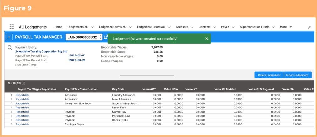 Screenshot from QRG Payroll Tax Lodgements