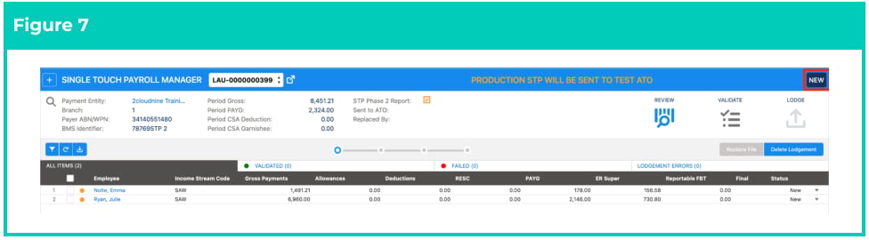 Screenshot from QRG Single Touch Payroll (STP) Lodgements - Pay Event