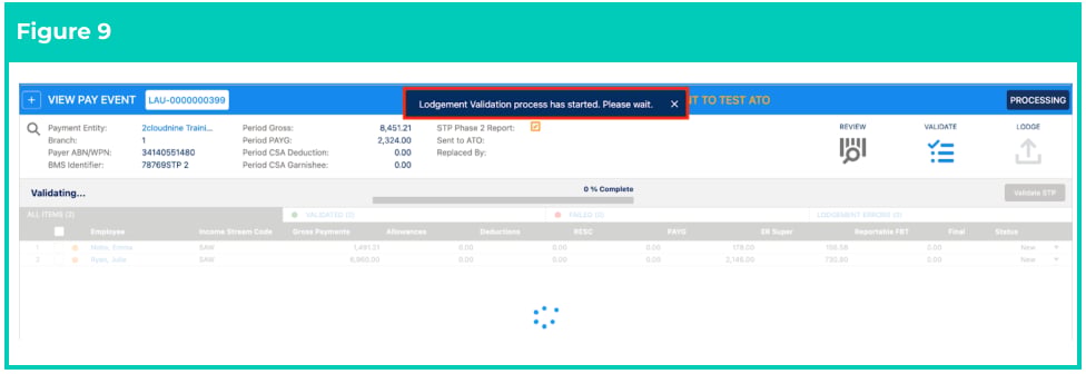 Screenshot from QRG Single Touch Payroll (STP) Lodgements - Pay Event