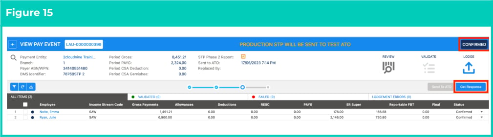 Screenshot from QRG Single Touch Payroll (STP) Lodgements - Pay Event