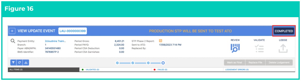 Screenshot from QRG Single Touch Payroll (STP) Lodgements - Pay Event
