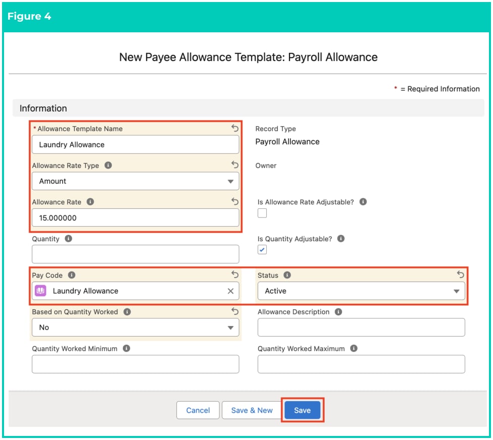 Screenshot from QRG Create a Payee Allowance Template