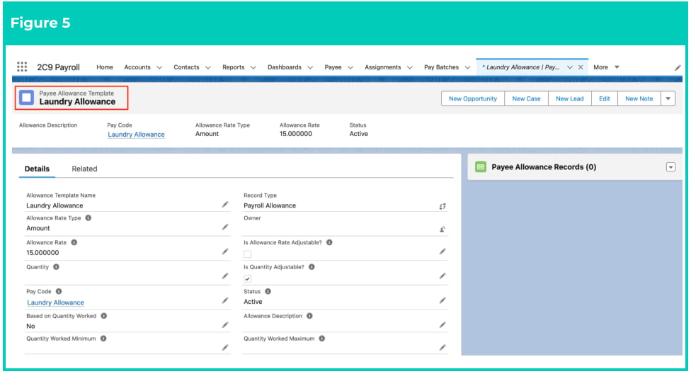 Screenshot from QRG Create a Payee Allowance Template