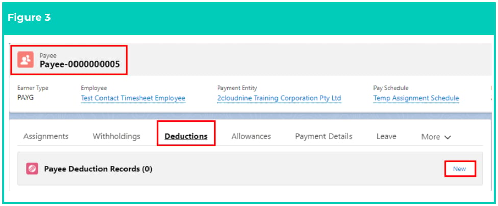 Screenshot from QRG Create a Payee Deduction - General