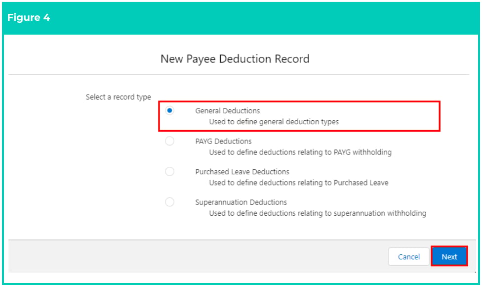 Screenshot from QRG Create a Payee Deduction - General
